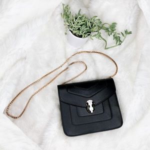 Snake Head Clasp Crossbody Black Purse Chain